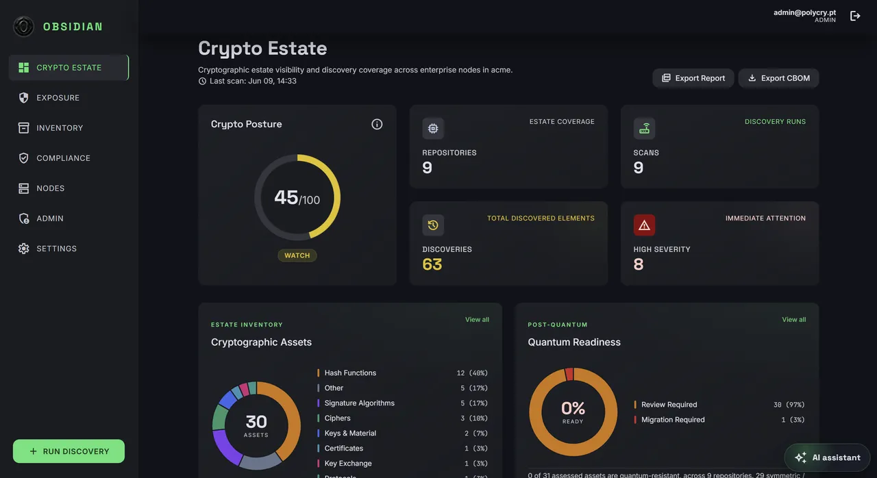 Obsidian Crypto Estate dashboard